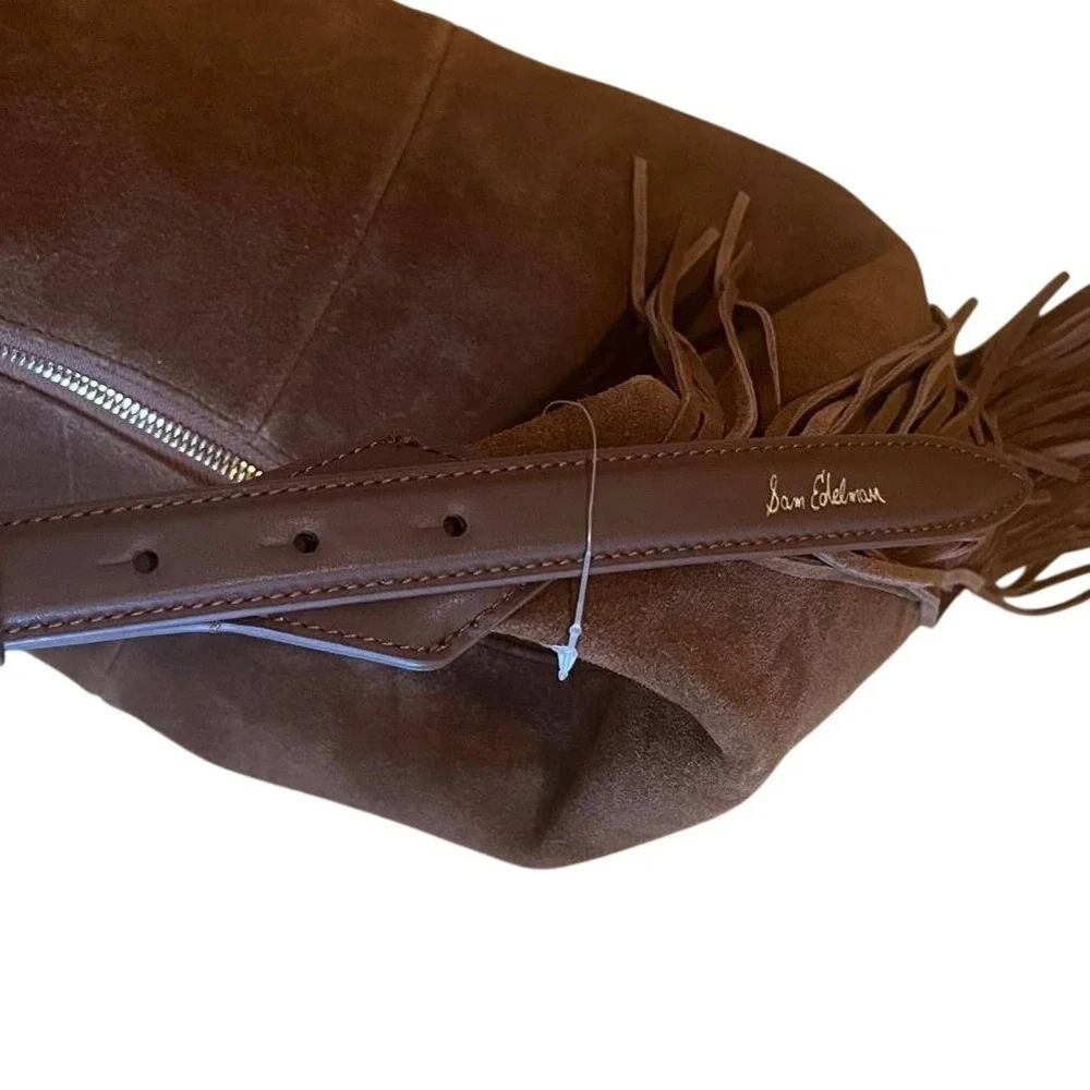 Sam Edelman Fringe Hobo Bag Brown Suede Leather Slouchy Boho Western Festival